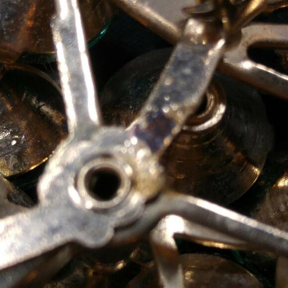 Vintage Green Rhinestone Brooch, 3D Flower, Riveted Prong Set, 1950s, 2 1/8" In - Picture 10 of 10